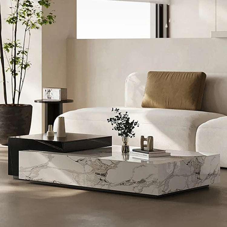 モダンデザイン センターテーブル 石材製 パインウッド風 リビングルーム用 高級感あふれるおしゃれなインテリア fjd-4683
