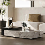 モダンデザイン センターテーブル 石材製 パインウッド風 リビングルーム用 高級感あふれるおしゃれなインテリア fjd-4683