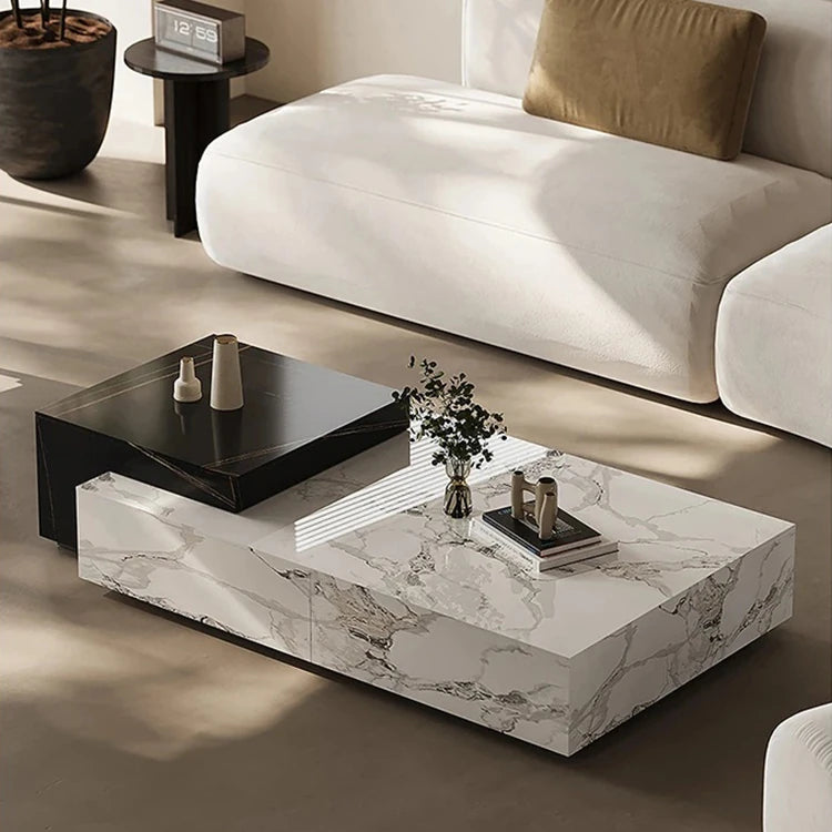 モダンデザイン センターテーブル 石材製 パインウッド風 リビングルーム用 高級感あふれるおしゃれなインテリア fjd-4683