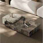 モダンデザイン センターテーブル 石材製 パインウッド風 リビングルーム用 高級感あふれるおしゃれなインテリア fjd-4683