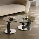 センターテーブル 強化ガラス アッシュ材 ステンレス製 おしゃれなデザイン 丸型2点セット モダンリビングに最適 fjd-4688