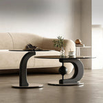 センターテーブル 強化ガラス アッシュ材 ステンレス製 おしゃれなデザイン 丸型2点セット モダンリビングに最適 fjd-4688