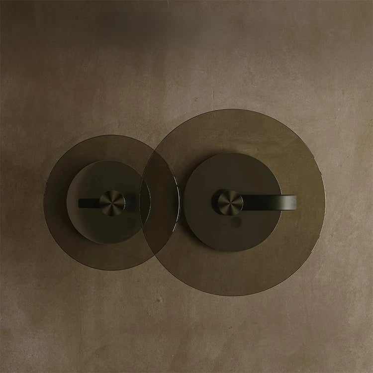 センターテーブル 強化ガラス アッシュ材 ステンレス製 おしゃれなデザイン 丸型2点セット モダンリビングに最適 fjd-4688