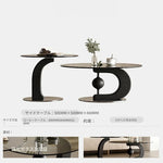 センターテーブル 強化ガラス アッシュ材 ステンレス製 おしゃれなデザイン 丸型2点セット モダンリビングに最適 fjd-4688
