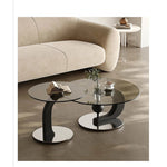 センターテーブル 強化ガラス アッシュ材 ステンレス製 おしゃれなデザイン 丸型2点セット モダンリビングに最適 fjd-4688