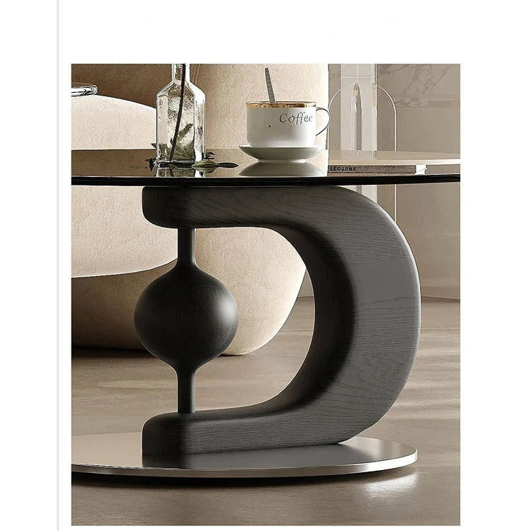 センターテーブル 強化ガラス アッシュ材 ステンレス製 おしゃれなデザイン 丸型2点セット モダンリビングに最適 fjd-4688