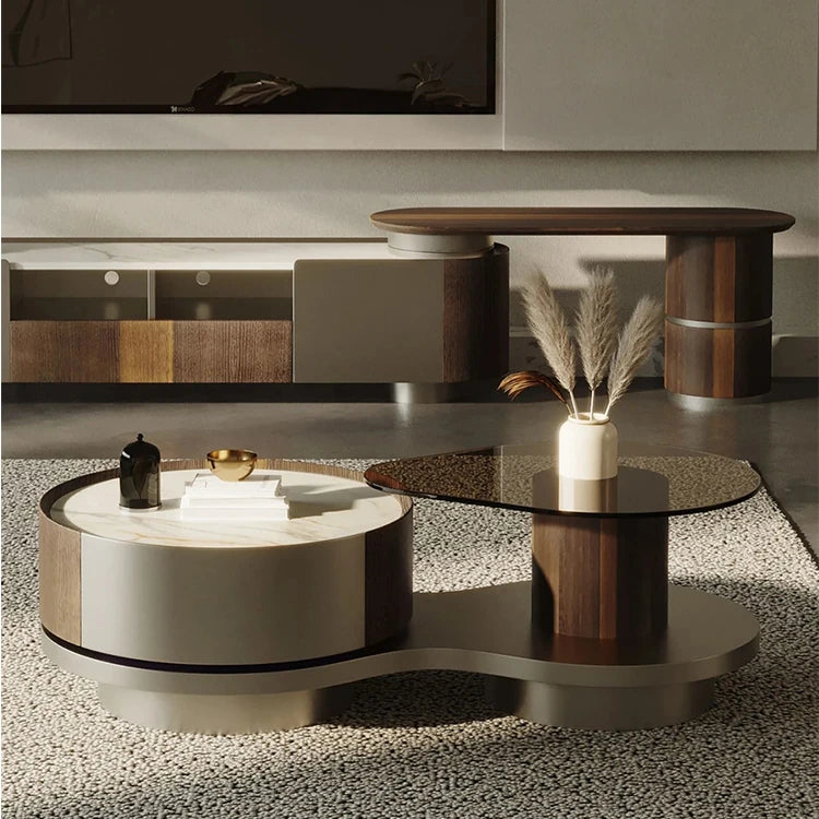 モダンデザインのセラミックガラスセンターテーブル - おしゃれなリビング空間を演出する高級インテリア家具 fjd-4693