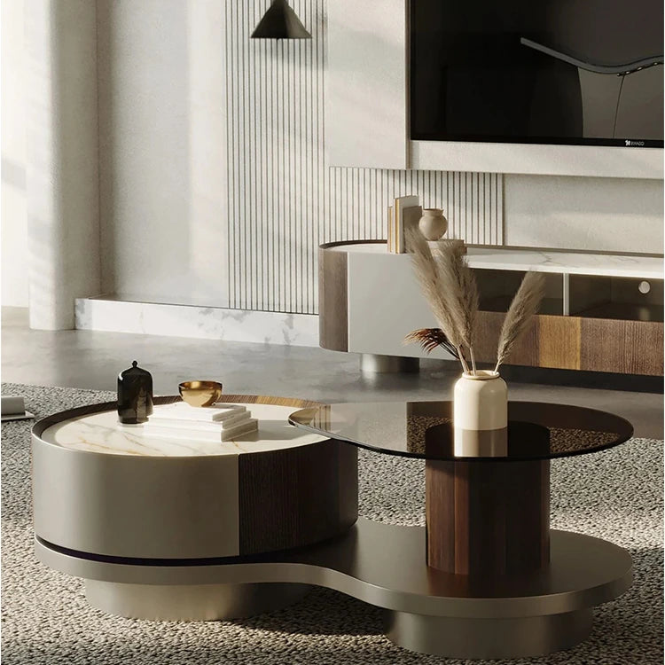 モダンデザインのセラミックガラスセンターテーブル - おしゃれなリビング空間を演出する高級インテリア家具 fjd-4693