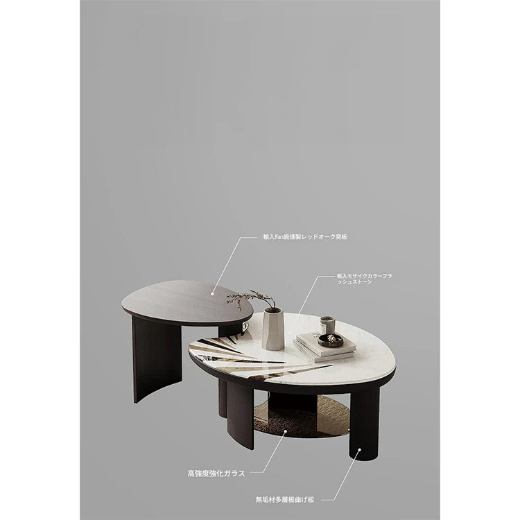 センターテーブル 石材 強化ガラス モダンデザイン 高級感あふれるインテリア家具 fjd-4697