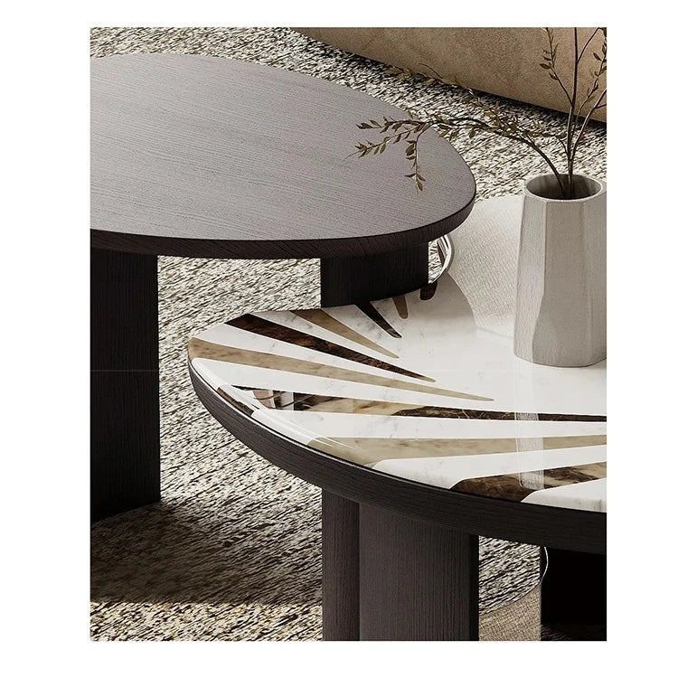 センターテーブル 石材 強化ガラス モダンデザイン 高級感あふれるインテリア家具 fjd-4697