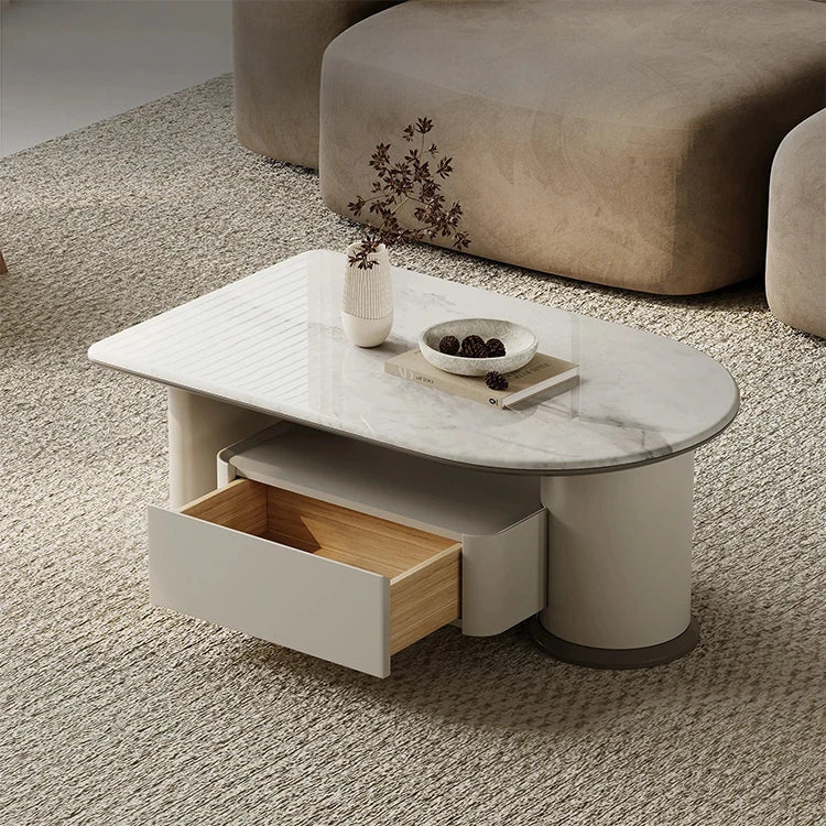 モダンデザインセンターテーブル|高級石材使用|収納付きのスタイリッシュなコーヒーテーブル fjd-4705