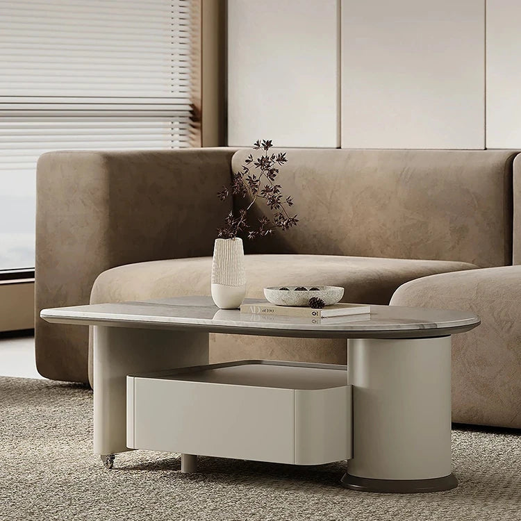 モダンデザインセンターテーブル|高級石材使用|収納付きのスタイリッシュなコーヒーテーブル fjd-4705