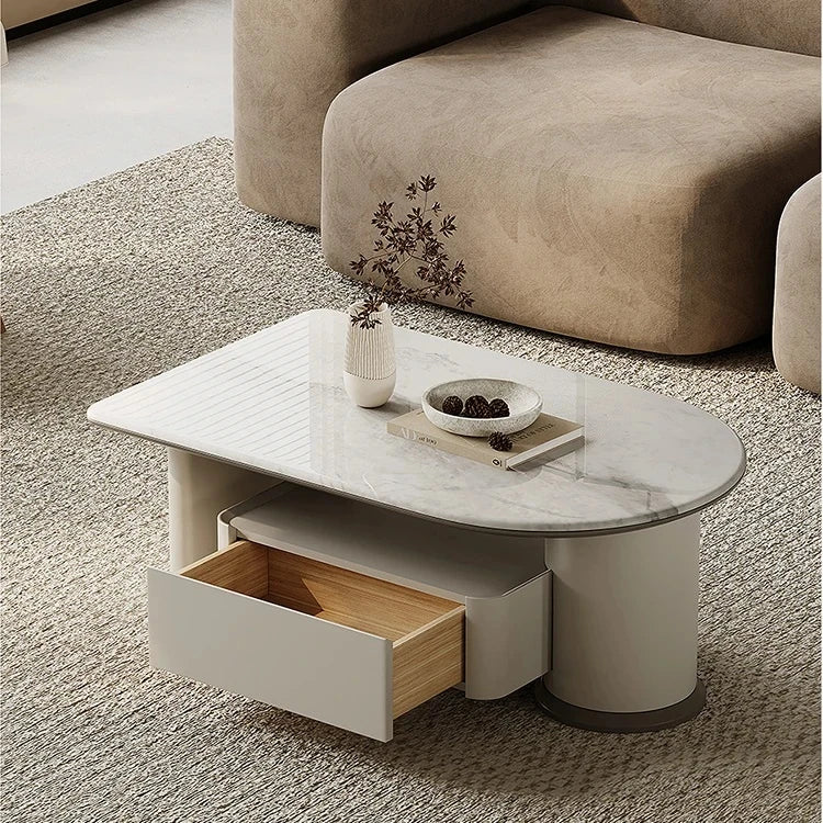 モダンデザインセンターテーブル|高級石材使用|収納付きのスタイリッシュなコーヒーテーブル fjd-4705