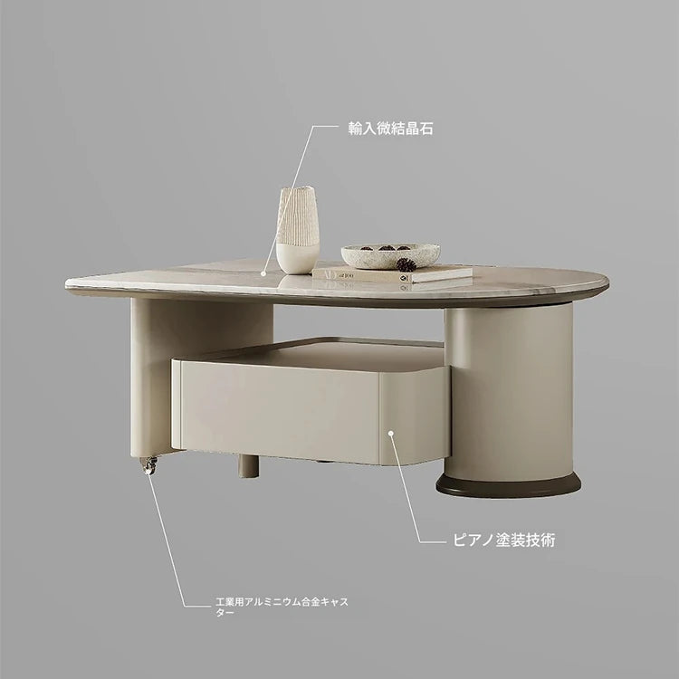 モダンデザインセンターテーブル|高級石材使用|収納付きのスタイリッシュなコーヒーテーブル fjd-4705
