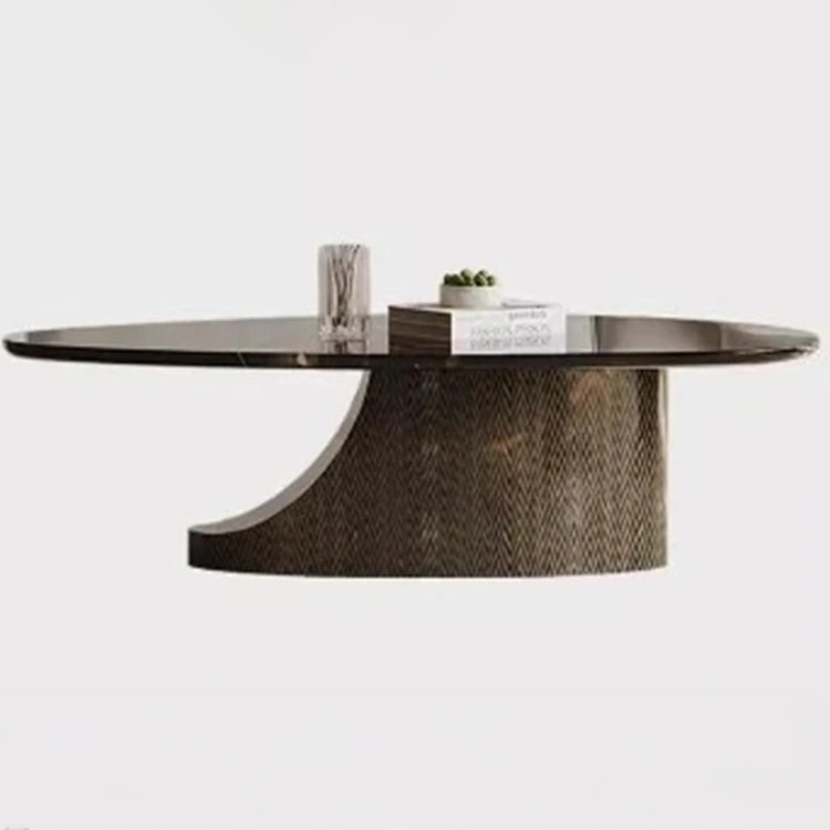 オシャレな石製センターテーブル 強化ガラス天板 モダンリビング用 効果的な収納機能付き fjd-4706