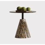 オシャレな石製センターテーブル 強化ガラス天板 モダンリビング用 効果的な収納機能付き fjd-4706