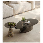 オシャレな石製センターテーブル 強化ガラス天板 モダンリビング用 効果的な収納機能付き fjd-4706