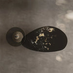 オシャレな石製センターテーブル 強化ガラス天板 モダンリビング用 効果的な収納機能付き fjd-4706