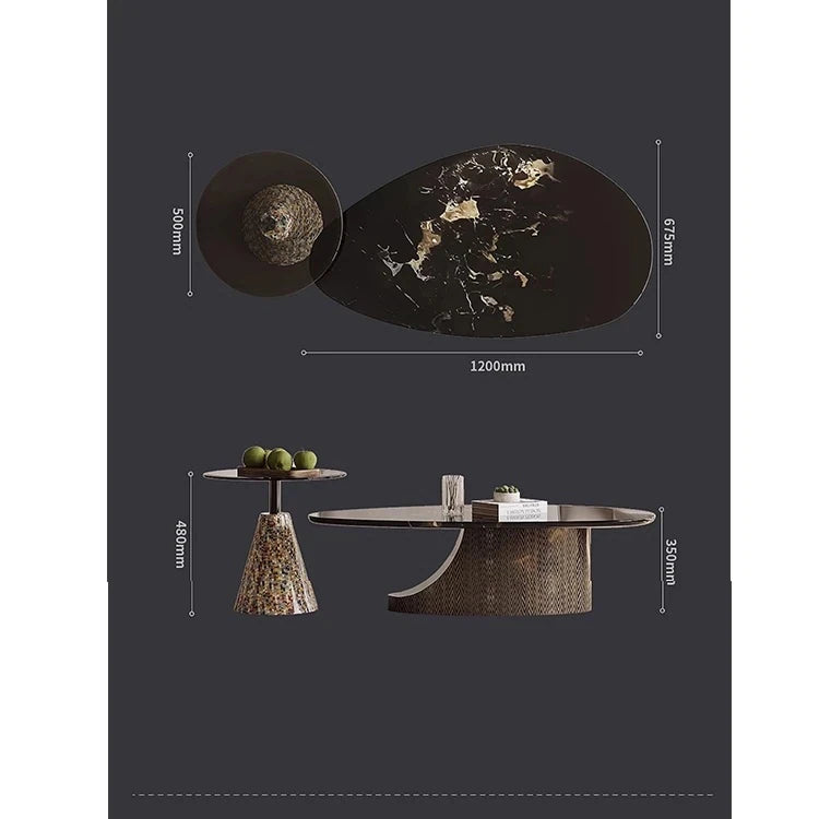 オシャレな石製センターテーブル 強化ガラス天板 モダンリビング用 効果的な収納機能付き fjd-4706