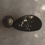 オシャレな石製センターテーブル 強化ガラス天板 モダンリビング用 効果的な収納機能付き fjd-4706