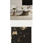 オシャレな石製センターテーブル 強化ガラス天板 モダンリビング用 効果的な収納機能付き fjd-4706