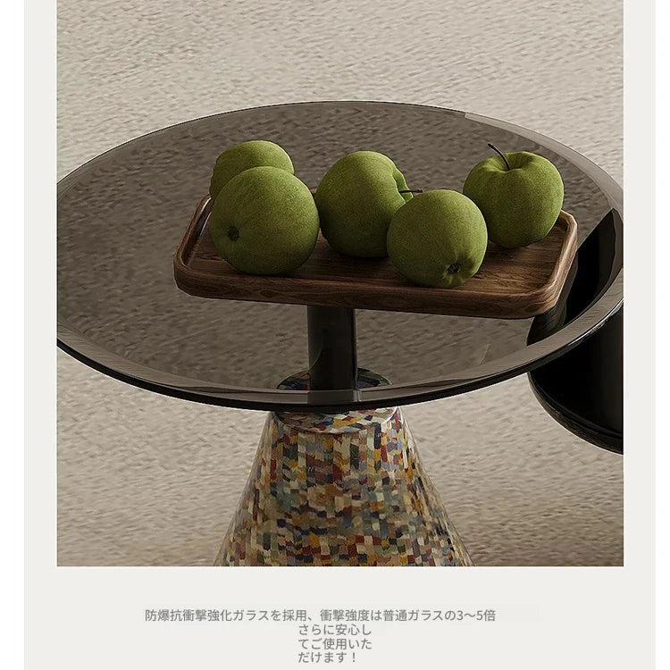 オシャレな石製センターテーブル 強化ガラス天板 モダンリビング用 効果的な収納機能付き fjd-4706