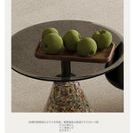 オシャレな石製センターテーブル 強化ガラス天板 モダンリビング用 効果的な収納機能付き fjd-4706