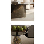 オシャレな石製センターテーブル 強化ガラス天板 モダンリビング用 効果的な収納機能付き fjd-4706