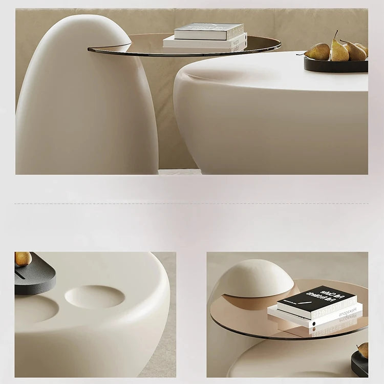 モダンデザイン センターテーブル GFRP強化ガラス製 丸型スタイリッシュコーヒーテーブル fjd-4709