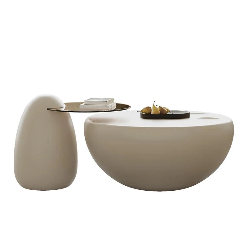 モダンデザイン センターテーブル GFRP強化ガラス製 丸型スタイリッシュコーヒーテーブル fjd-4709