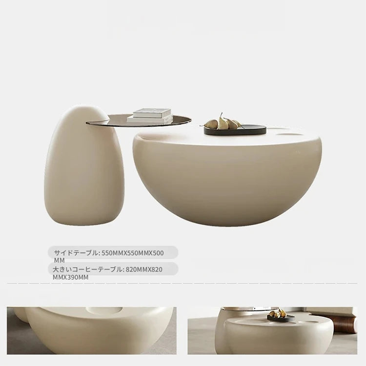 モダンデザイン センターテーブル GFRP強化ガラス製 丸型スタイリッシュコーヒーテーブル fjd-4709