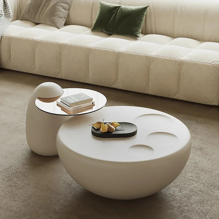 モダンデザイン センターテーブル GFRP強化ガラス製 丸型スタイリッシュコーヒーテーブル fjd-4709