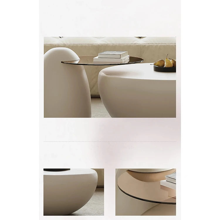 モダンデザイン センターテーブル GFRP強化ガラス製 丸型スタイリッシュコーヒーテーブル fjd-4709