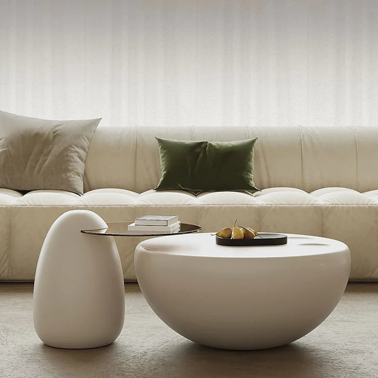 モダンデザイン センターテーブル GFRP強化ガラス製 丸型スタイリッシュコーヒーテーブル fjd-4709