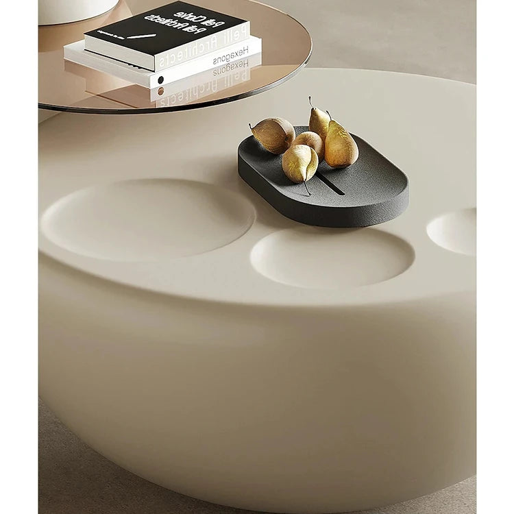 モダンデザイン センターテーブル GFRP強化ガラス製 丸型スタイリッシュコーヒーテーブル fjd-4709