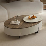 モダンデザインの大理石・パイン・ステンレス製センターテーブル|リビングルームにぴったりのオーバル型コーヒーテーブル fjd-4710