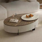 モダンデザインの大理石・パイン・ステンレス製センターテーブル|リビングルームにぴったりのオーバル型コーヒーテーブル fjd-4710