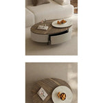 モダンデザインの大理石・パイン・ステンレス製センターテーブル|リビングルームにぴったりのオーバル型コーヒーテーブル fjd-4710