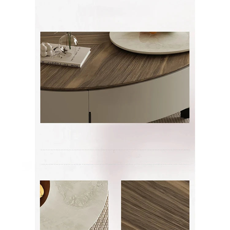 モダンデザインの大理石・パイン・ステンレス製センターテーブル|リビングルームにぴったりのオーバル型コーヒーテーブル fjd-4710