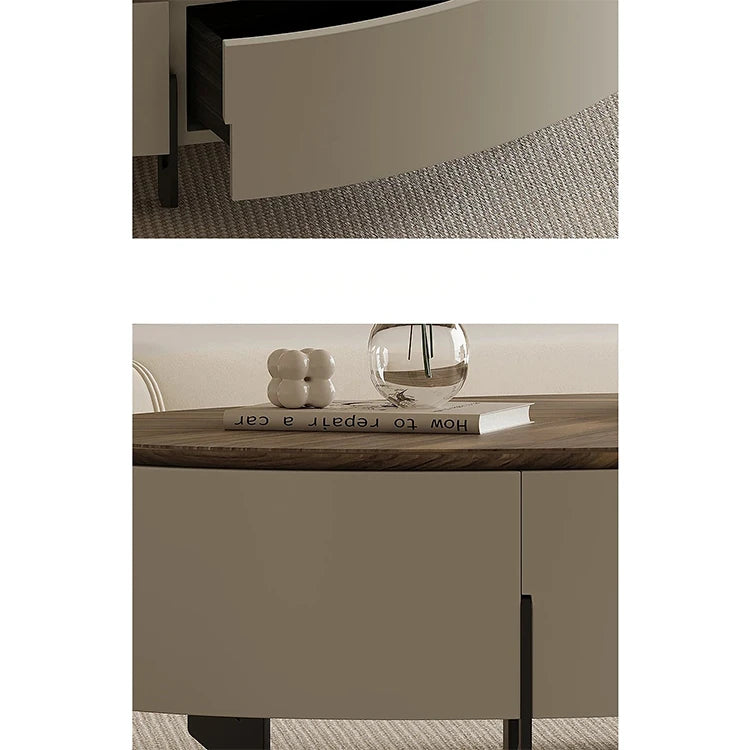 モダンデザインの大理石・パイン・ステンレス製センターテーブル|リビングルームにぴったりのオーバル型コーヒーテーブル fjd-4710