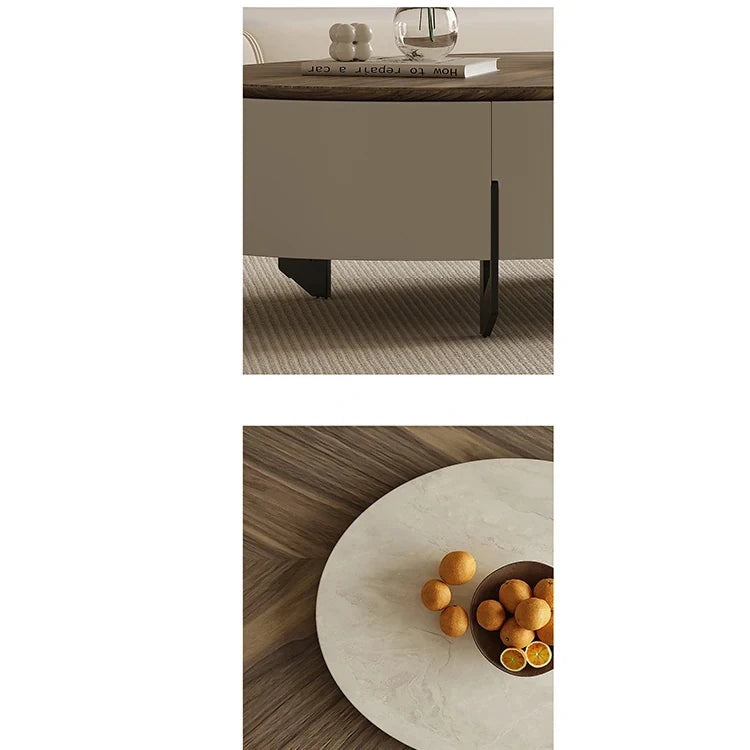 モダンデザインの大理石・パイン・ステンレス製センターテーブル|リビングルームにぴったりのオーバル型コーヒーテーブル fjd-4710