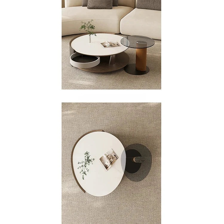 センターテーブル 石材 ステンレス 強化ガラス 合成皮革 使用 モダンデザイン 高級感 機能性収納 おしゃれリビング家具 fjd-4711