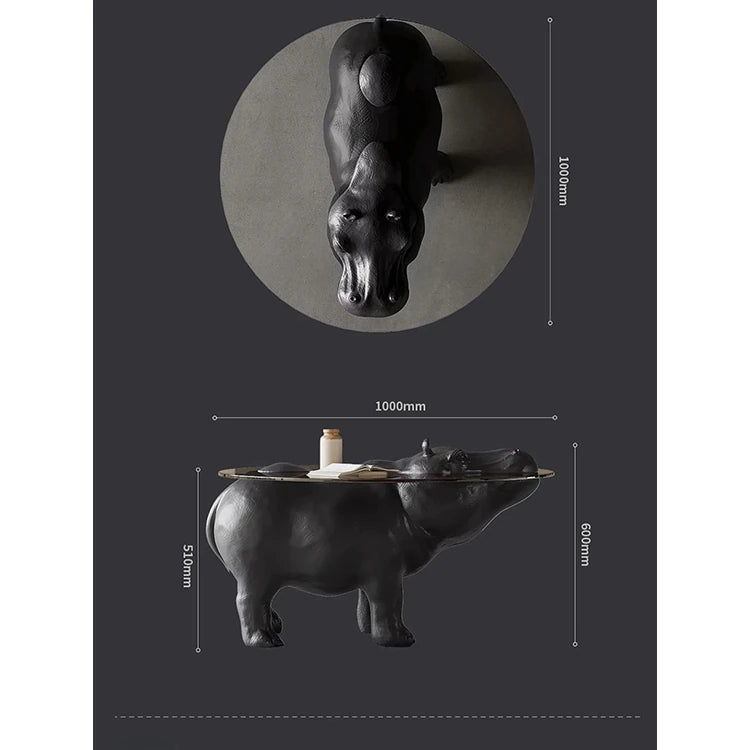 ユニークなデザインの強化ガラス製センターテーブル - ヒップポタマスモチーフでインテリアに個性をプラス! fjd-4712