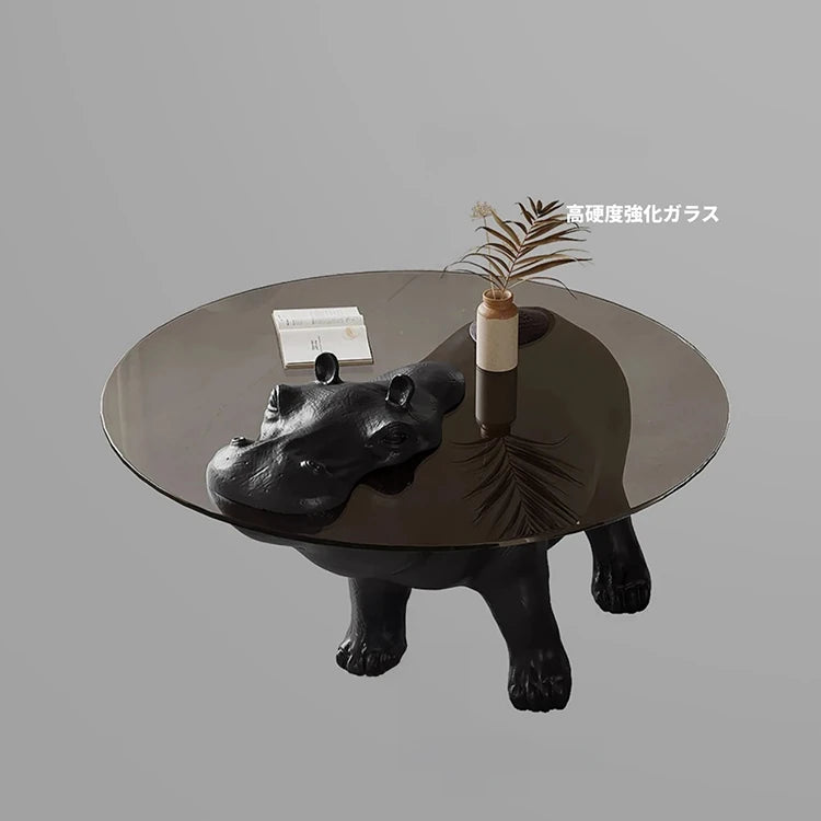 ユニークなデザインの強化ガラス製センターテーブル - ヒップポタマスモチーフでインテリアに個性をプラス! fjd-4712