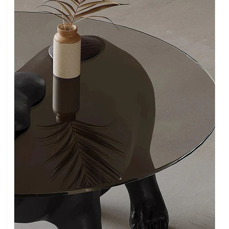 ユニークなデザインの強化ガラス製センターテーブル - ヒップポタマスモチーフでインテリアに個性をプラス! fjd-4712