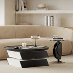 モダン大理石センターテーブル - 耐久性パイン材とスタイリッシュなステンレス脚付き fjd-4713