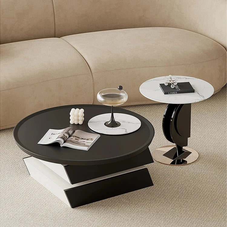 モダン大理石センターテーブル - 耐久性パイン材とスタイリッシュなステンレス脚付き fjd-4713