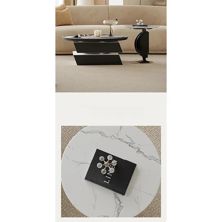 モダン大理石センターテーブル - 耐久性パイン材とスタイリッシュなステンレス脚付き fjd-4713