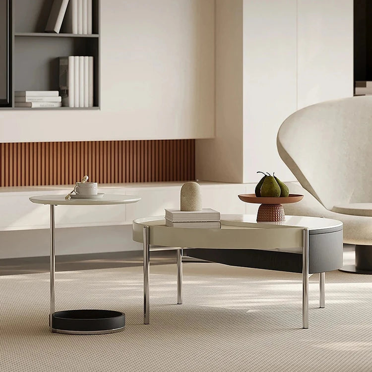 モダンセンターテーブル|合成皮革・石・ステンレス製|洗練されたデザインでおしゃれなリビング空間を演出 fjd-4715