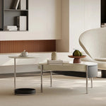 モダンセンターテーブル|合成皮革・石・ステンレス製|洗練されたデザインでおしゃれなリビング空間を演出 fjd-4715
